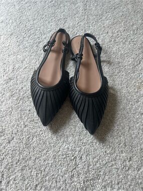 Women’s Black Ruched  Pointed Slingback Flats